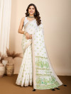 White soft cotton saree with printed work