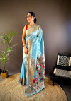 Sky blue traditional paithani silk saree with zari weaving work