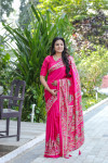 Pink foil printed soft dola silk saree
