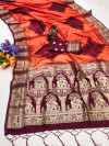 Orange shibori printed soft silk saree with zari weaving rich pallu