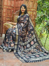 Black soft cotton saree with fancy digital printed work