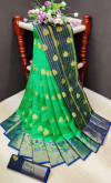 Green color soft lichi silk Weaving Jequard work saree