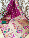 Wine color Paithani silk weaving work saree
