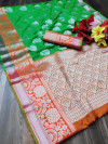 Green color Pure banarasi lichi silk woven design saree