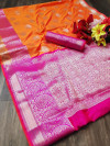 Orange color Pure banarasi lichi silk woven design saree