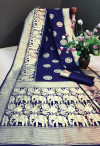 Navy blue color kora silk woven design saree