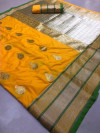 Yellow color Kanjivaram Soft Silk Zari work saree