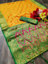 Yellow color Pure banarasi lichi silk woven design saree