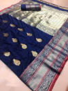 Blue color Kanjivaram Soft Silk Zari work saree