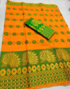 Orange color cotton silk saree with woven design