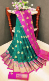 Rama green color soft lichi silk Weaving Jequard work saree