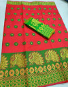 Red color cotton silk saree with woven design