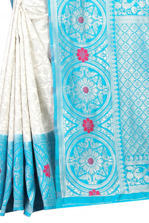 Sky blue color soft lichi silk Weaving Jequard work saree