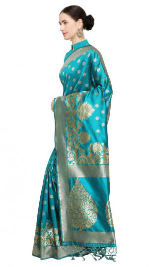 Sky blue color Soft Cotton Silk zari woven work saree