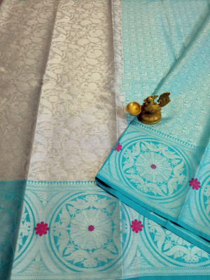 Sky blue color soft lichi silk Weaving Jequard work saree