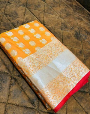 Orange color Banarasi Silk Weaving Work saree