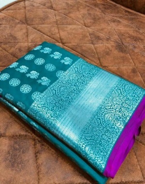 Rama green color Banarasi Silk Weaving Work saree