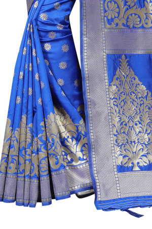 Royal blue color Soft Cotton Silk zari woven work saree