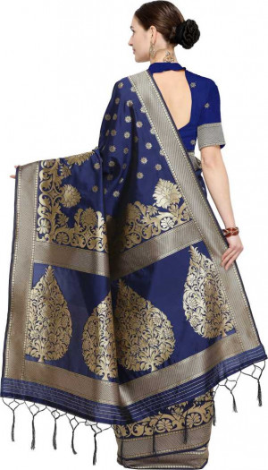 Navy blue color Soft Cotton Silk zari woven work saree