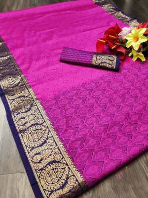 Pink color Pure kota muslin silk woven design saree