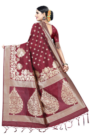 Maroon color Soft Cotton Silk zari woven work saree