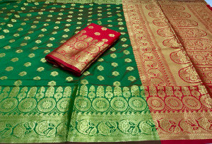 Green color soft Banarasi silk Zari work saree