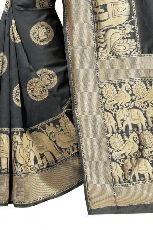 Gray color kora silk woven design saree