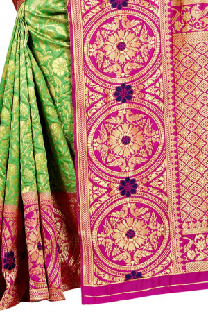 Green color soft lichi silk Weaving Jequard work saree