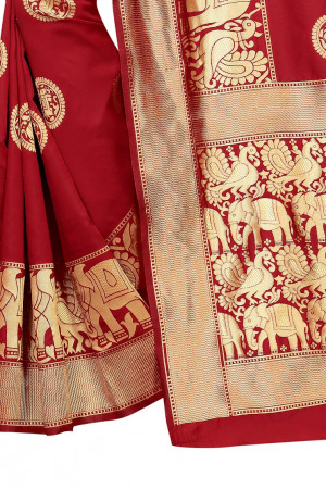 Red color kora silk woven design saree