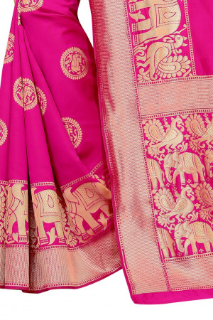 Pink color kora silk woven design saree