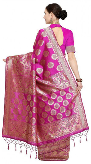 Pink color soft cotton silk woven work saree