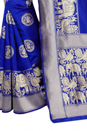Blue color kora silk woven design saree