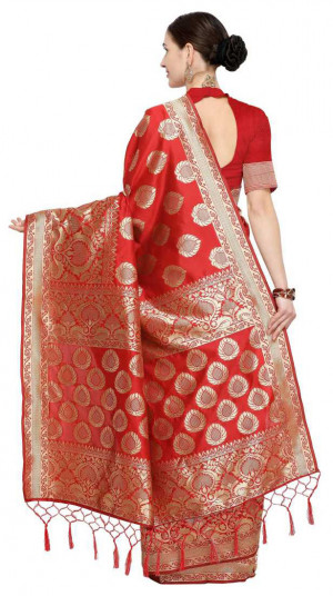 Red color soft cotton silk woven work saree