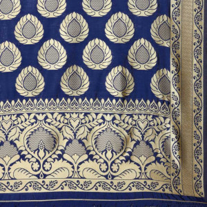 Navy blue color soft cotton silk woven work saree
