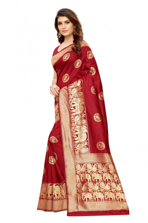Red color kora silk woven design saree