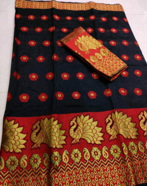 Black color cotton silk saree with woven design