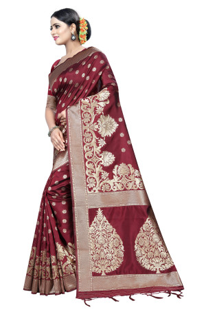 Maroon color Soft Cotton Silk zari woven work saree