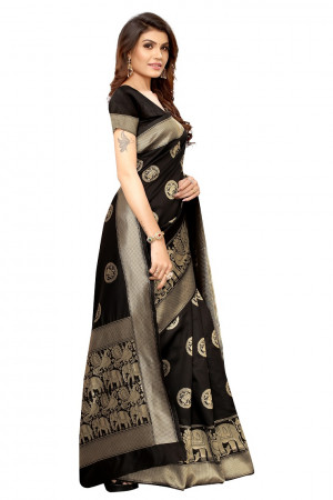 Black color kora silk woven design saree