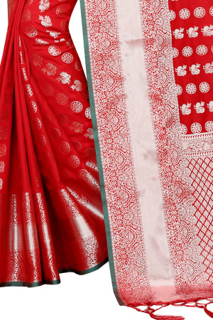 Red color Banarasi Silk Weaving Work saree