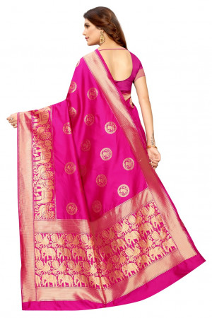 Pink color kora silk woven design saree