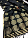 Black color lichi silk saree with golden zari work