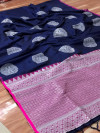 navy blue color lichi silk weaving saree