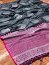 Gray color lichi silk weaving saree