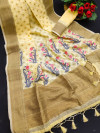 Yellow color soft linen cotton saree with woven work