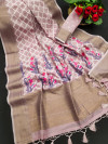 Lavender color soft linen cotton saree with woven work
