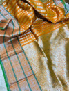 Orange lichi soft silk saree with zari weaving work