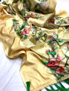 Cream color linen silk digital printed saree