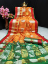 Orange color banarasi crystal silk weaving saree