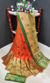 Orange color soft lichi silk Weaving Jacquard work saree