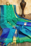 Rama green color raw silk saree with embroidered cut work